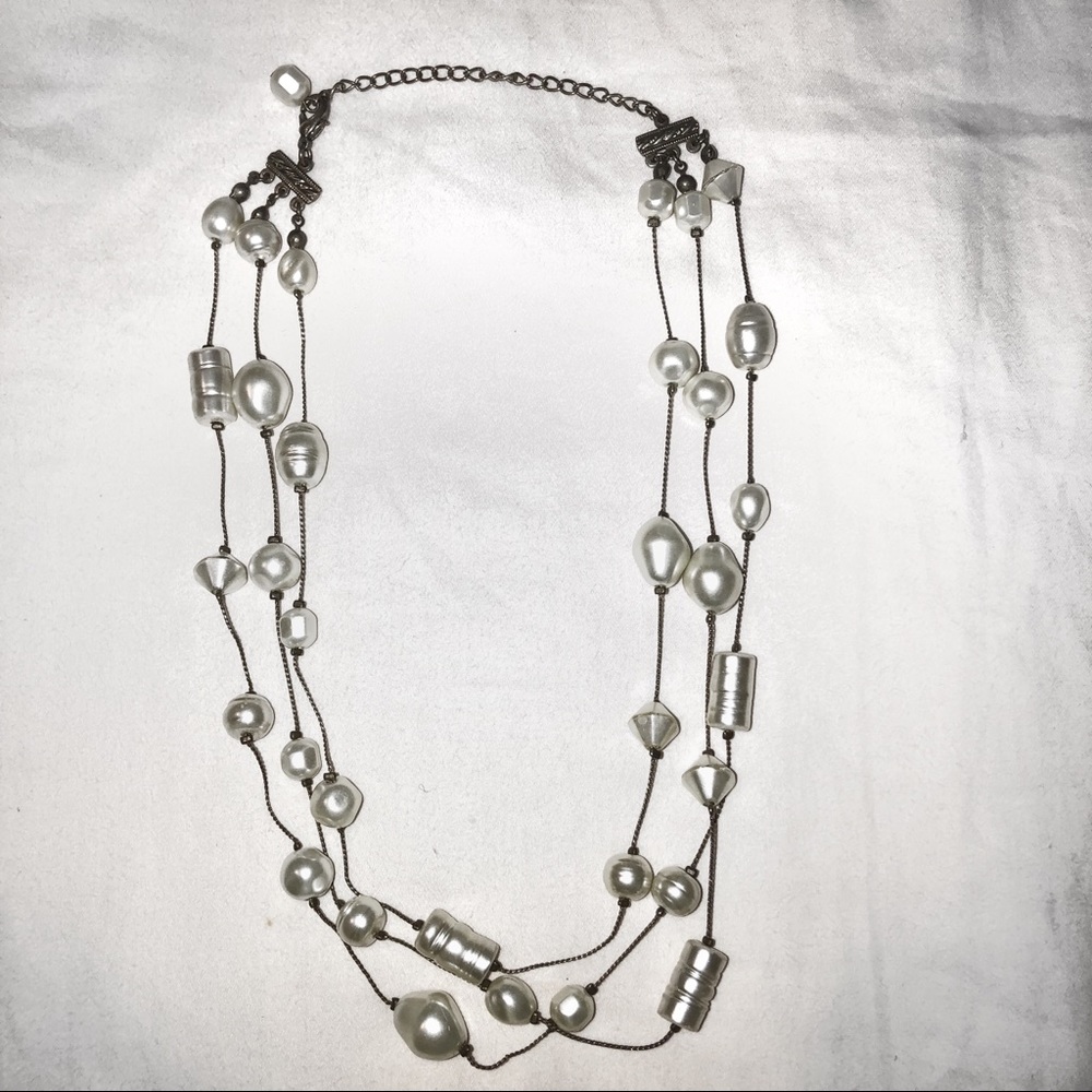 Multi strand pearl silver necklace